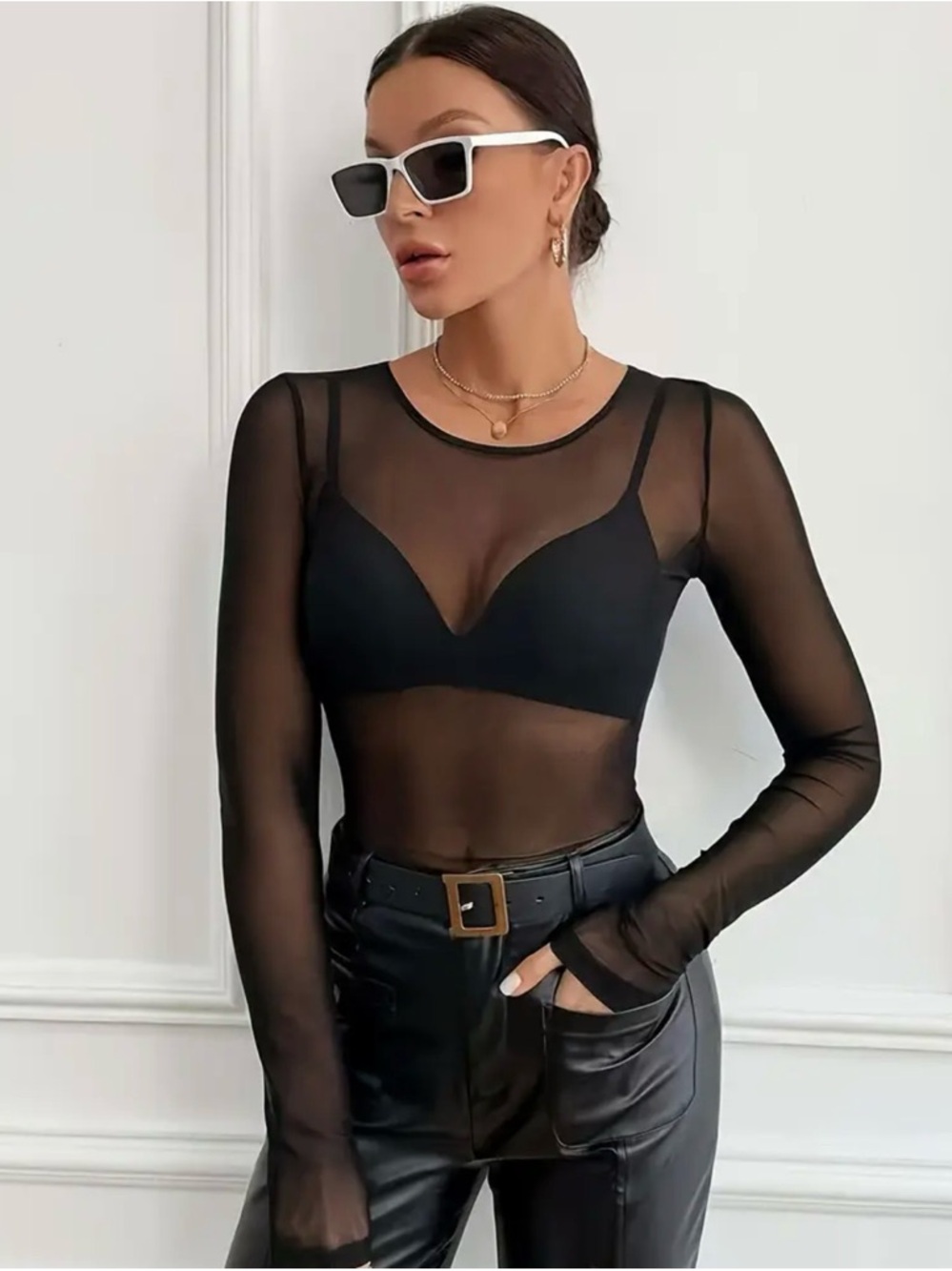 Sheer Black Long-Sleeve Mesh Top — Stylish Layering Tee
